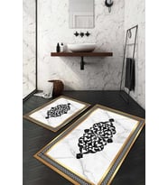 Dijital Baskılı Kaymaz Taban Yıkanabilir 2'li Klozet Takımı Banyo Paspası NDKZ-HS-548 (Beyaz)