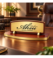 BK Gift Kişiye Özel Ahşap Masa İsimliği Gold Plakalı BK27 -2