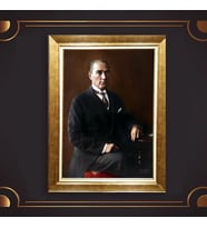 Altın Varaklı Çerçeveli Paspartulu Atatürk Tablo z5098 (Gold)