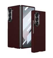 Galaxy Z Fold 6 Kılıf Kamera Korumalı Karbon Fiber Tasarımlı Arka Yüzey Zore Kıpta Karbon Kapak