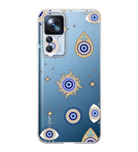 PrintiFy Xiaomi Mi 12T ile Uyumlu 1mm Slim Fit Nazar Boncuğu 5 Baskılı Şeffaf  Kılıf