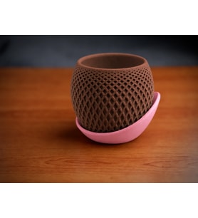 Northcity 3D Baskı Küre Saksı - Kafes Dokulu İki Parçalı Dekoratif Saksı - Kahverengi-Pembe