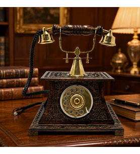 Antik Görünümlü Dekoratif Telefon – Ahşap İşlemeli Vintage Masa Telefonu