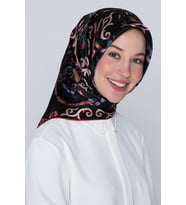 Armine Nostalji Serisi Sura İpek Eşarp 8039DS-09 (Siyah-Kırmızı)