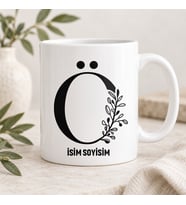 Kişiye Özel Baş Harfli ve İsimli Botanik Desenli Seramik Kupa Bardak