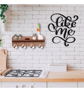 BK Home Doğal Ahşap Raflı Dekoratif Fincan Askılığı ve Benim Gibi Duvar Süsü-1 (Beyaz)