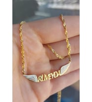 925 Ayar Gümüş 24 Ayar Altın Kaplama İsimli Kanatlı Kolye