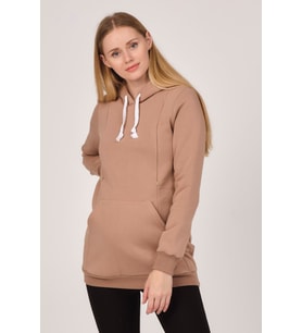 Busa Hamile Emzirme Detaylı Termal Kapüşonlu Sweatshirt Bej