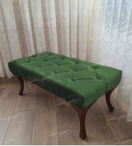 Kapitoneli Ayak Ucu Kapı Önü Antre Bench Puf Ceviz Ayak (100*45) (Yeşil)