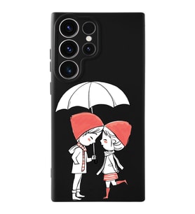 Samsung Galaxy S23 Ultra Uyumlu Lansman Kılıf Aşk Tasarımlı İçi Kadife Kapak-Siyah (Şeffaf)