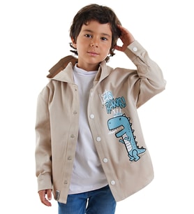 Dino Oversize Gabardin Erkek Çocuk Gömlek Ceket (Bej)