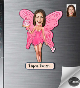 Kişiye Özel Melek  Kadın Ahşap Magnet -1