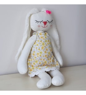 Peluş Oyuncak El Dikimi Uyku Tavşanı Sarı Elbiseli