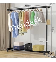 TRENDESK Metal Siyah / Beyaz  Konfeksiyon Askısı Ayaklı Askılık Elbise Askılığı Tekerlekli 150*140cm