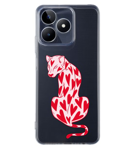 Realme C53 Uyumlu Çita ve Kalp Desenli Şeffaf Telefon Kılıfı