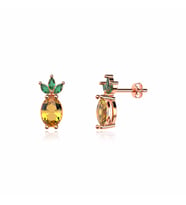 Taşlı Ananas Rose Gümüş Küpe