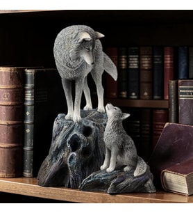 Dekoratif Kurt ve Yavrusu Biblo – Wise Veronese Poliresin Vahşi Yaşam Figürü 24,5 cm