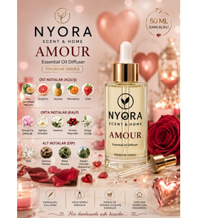 Nyora 50 Ml Damlalıklı Amour Difizör ve Buhurdanlık Ortam Kokusu Aroma Terapi Esansiyel Uçucu Yağ