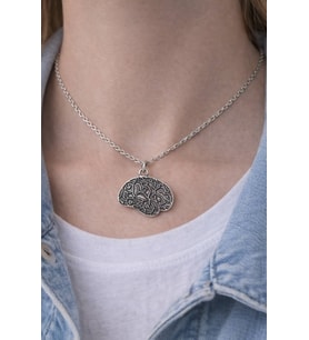 Düşünce Temalı Beyin Figürlü Gümüş Renk Unisex Günlük Kolye