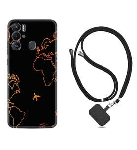 Tecno Pova Neo Kılıf Silikon Boyun Askılı İpli Desenli Silikon Harita ve Uçak 1777