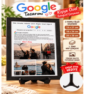 Kişiye Özel Google Tasarımlı Fotoğraf Çerçevesi, Sevgiliye Romantik Hediye, 1. Sınıf MDF, Ahşap Ayak Hediyeli
