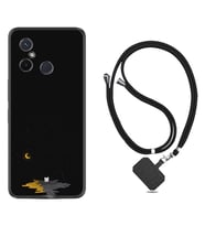 Xiaomi Redmi 12C Kılıf Silikon Boyun Askılı İpli Desenli Silikon Ay ve Kedi 1683
