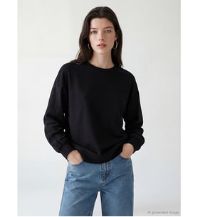 LCW Comfort Siyah Bisiklet Yaka Brode Detaylı Kadın Sweatshirt