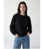 LCW Comfort Siyah Bisiklet Yaka Brode Detaylı Kadın Sweatshirt