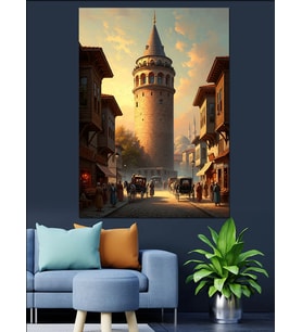 Galata Kulesi Ve Eski İstanbul Dekoratif Kanvas - Mdf Ahşap Tablo