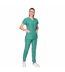 Mervem Takım V Yaka Tree Cotton Hemşire Üniforma (Yeşil)