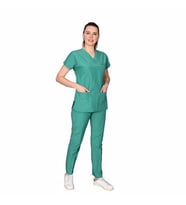 Mervem Takım V Yaka Tree Cotton Hemşire Üniforma (Yeşil)