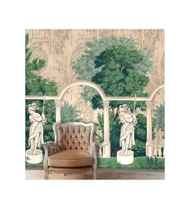 Dreamwall Vintage Saray Bahçesi Ve Tavus Kuşu Desenli Tekstil Duvar Kağıdı (Çok Renkli)