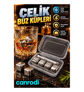 Çelik Buz Küpleri 4'lü Set – İçecek Sulandırmayan Soğutucu Taşlar, Maşa ve Saklama Kutusu