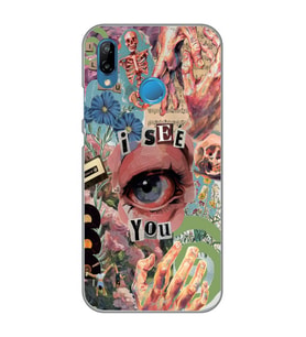 Huawei P20 Lite Uyumlu Aesthetic Kolaj Desenli Şeffaf Telefon Kılıfı
