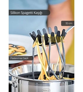Silikon Spagetti Kaşığı Paslanmaz Çelik Saplı 32 cm