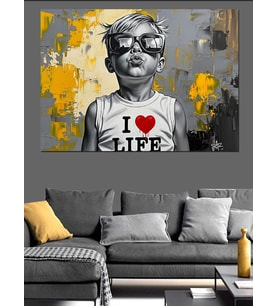 I Love Life Tişört Baskılı Çocuk  Dekoratif Kanvas - Mdf Ahşap Tablo