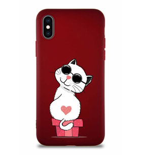 Apple iPhone XS Soft Premier Kapak Coolcat Tasarımlı Silikon Kılıf - Mürdüm (Şeffaf)