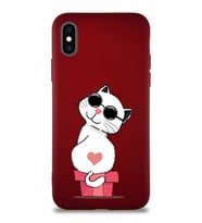 Apple iPhone XS Soft Premier Kapak Coolcat Tasarımlı Silikon Kılıf - Mürdüm (Şeffaf)