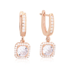 925 Ayar Gümüş Rose Gold Kare Pırlanta Modeli Küpe