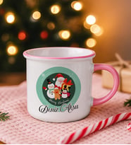 BK Gift Kişiye Özel İsimli Yılbaşı Tasarımlı Pembe Emaye Kupa Bardak -2, Arkadaşa Hediye, Yeni Yıl Hediyesi