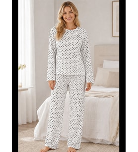 Night Kadın Çizgili Kalp Desenli Uzun Pijama Takımı