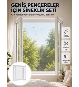 Lexroo Çift Kanatlı Pencere Sineklik Seti Kesilebilir Koruyucu File