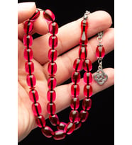 Ateş Kehribar Tesbih Gümüş Kaplama Püskül (Pembe)