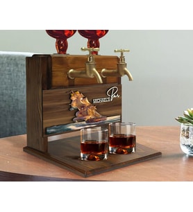 BK Gift Kişiye Özel Kabartma Manzara Tasarımlı İsimli Çift Musluklu Doğal Ahşap İçki Standı-28, İçki Standı, Doğum Günü Hediyesi, Ev Hediyesi