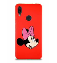 Xiaomi Redmi Note 7 Pro Soft Premier Kapak Minnie Mouse-A Tasarımlı Silikon Kılıf - Kırmızı (Şeffaf)
