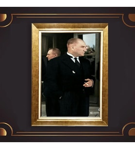 Özel Seri Paspartulu Çerçeveli Atatürk Tablo l149 (Gold)