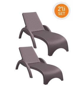 Omnipazar TRK-860 Siesta Fiji Rattan Desenli Ayarlanabilir Lüks Şezlong Kahverengi 2'li Set