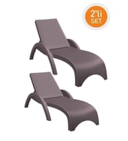 Omnipazar TRK-860 Siesta Fiji Rattan Desenli Ayarlanabilir Lüks Şezlong Kahverengi 2'li Set