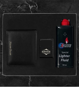 Kişiye Özel Lüks Kutulu X-Lıfe Benzin & Metal Çakmak Gerçek Deri Cüzdan Hediye Seti LK31G
