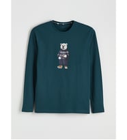 LC WAIKIKI Petrol Bisiklet Yaka Ayı Teddy Baskılı Erkek Pijama Üst